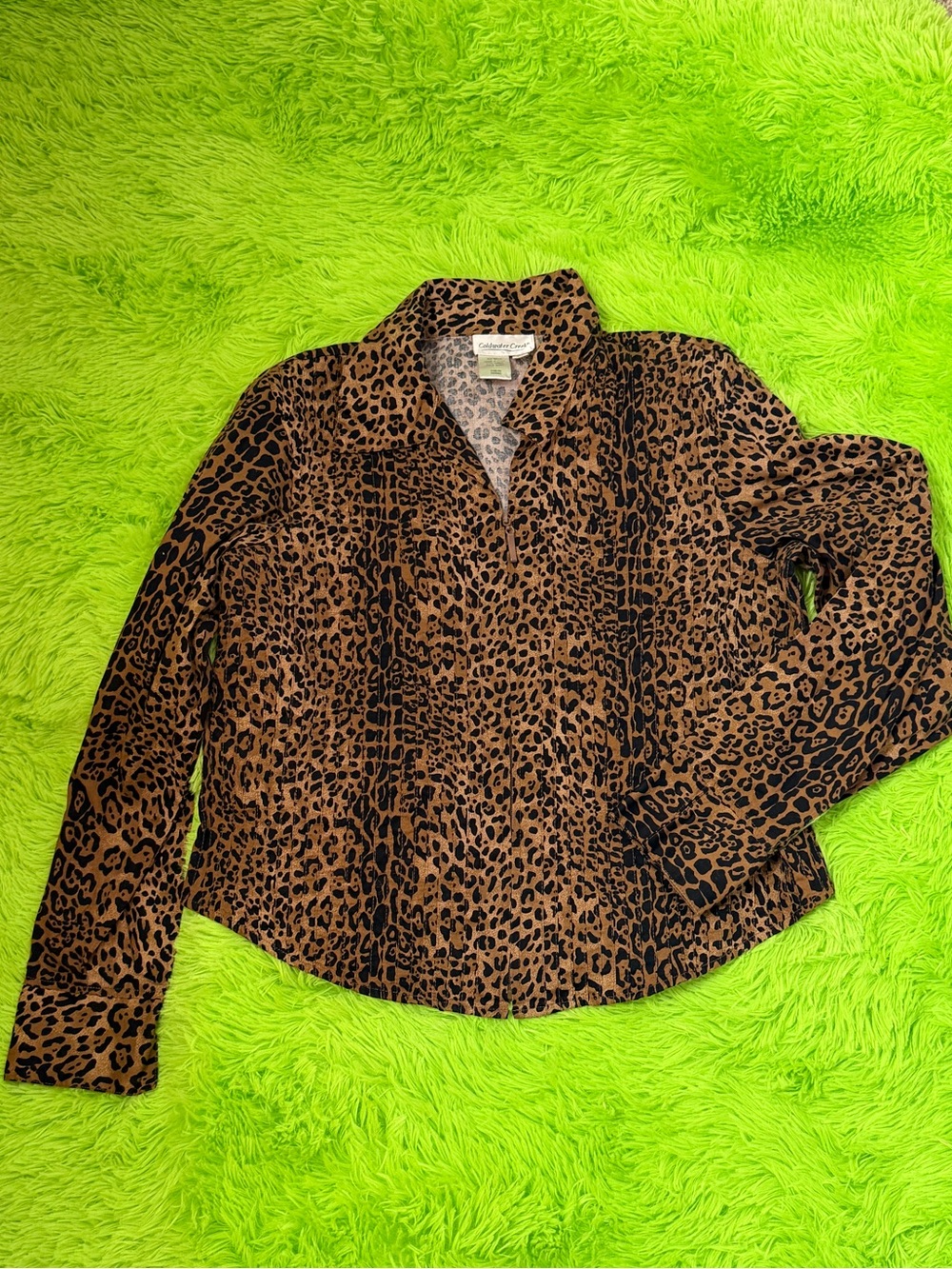Long Sleeve Leopard Print Top with Zipper